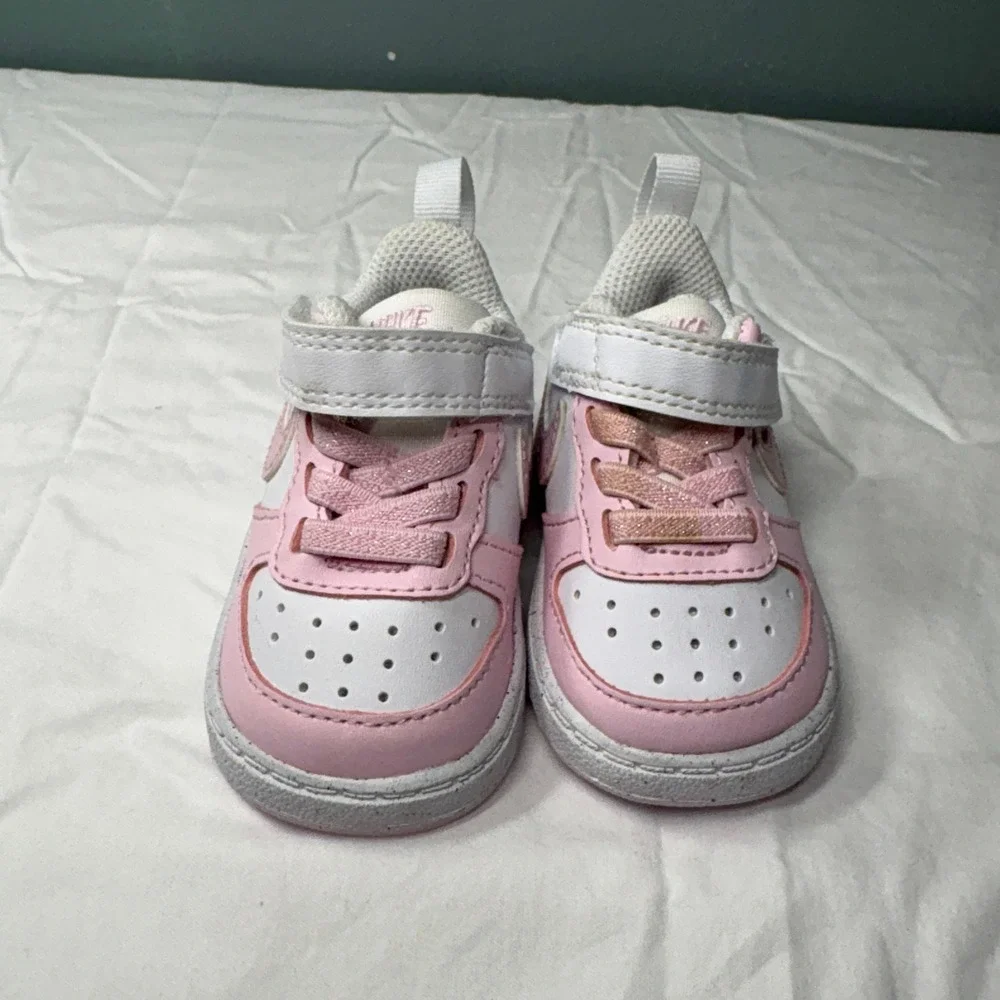 Nike Court Borough Low 2 White Pink Iridescent Toddler Shoes DV5458-105 Size 2C